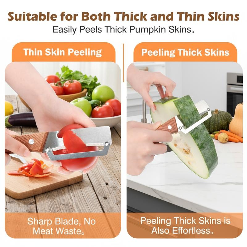 🔪✨Heavy-Duty Stainless Steel Vegetable Peeler with Ergonomic Wood Handle & Built-in Bottle Opener