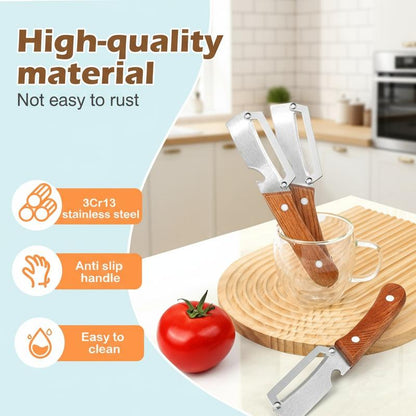 🔪✨Heavy-Duty Stainless Steel Vegetable Peeler with Ergonomic Wood Handle & Built-in Bottle Opener