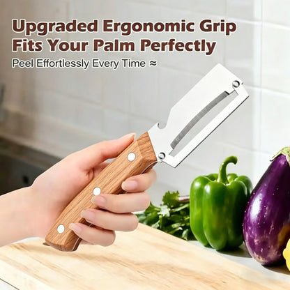 🔪✨Heavy-Duty Stainless Steel Vegetable Peeler with Ergonomic Wood Handle & Built-in Bottle Opener